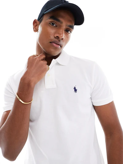 RALPH LAUREN - POLO BLANC  LOGO BRODÉ BLEU