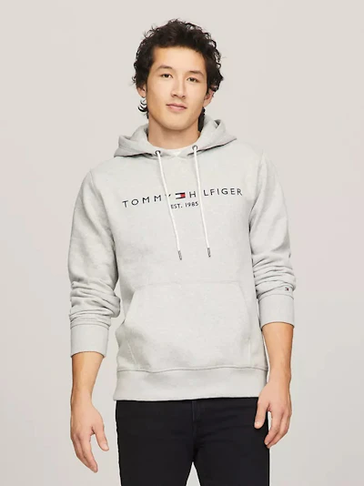 TOMMY HILFIGER - SWEAT À CAPUCHE GRIS LOGO BRODÉ