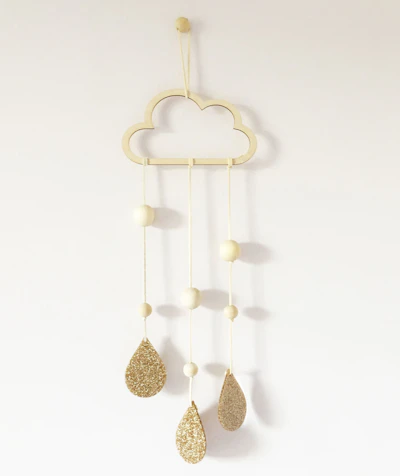 Lala Loves Decor Wooden Cloud Glitter Droplet Hanging Decor