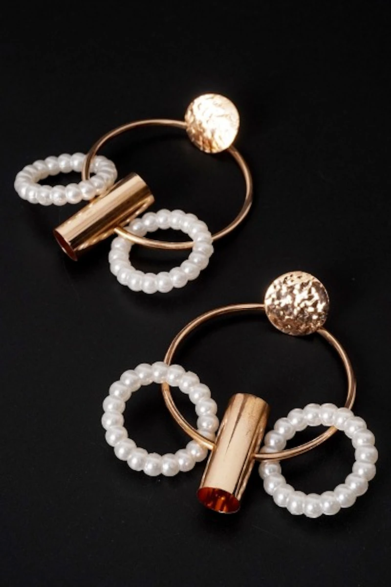 Golden White Pearl & Metal Earrings
