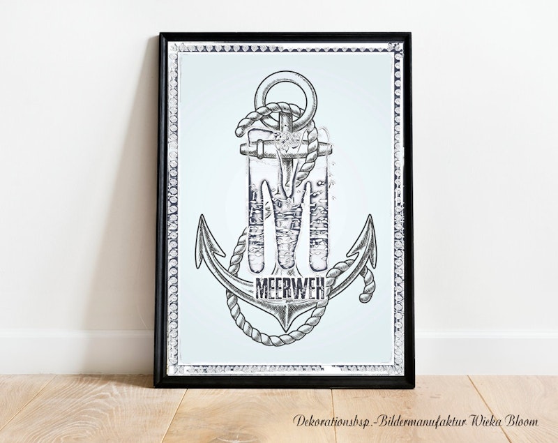MEERWEH Buchstabe M mit Anker Posterprint maritime Wanddeko 