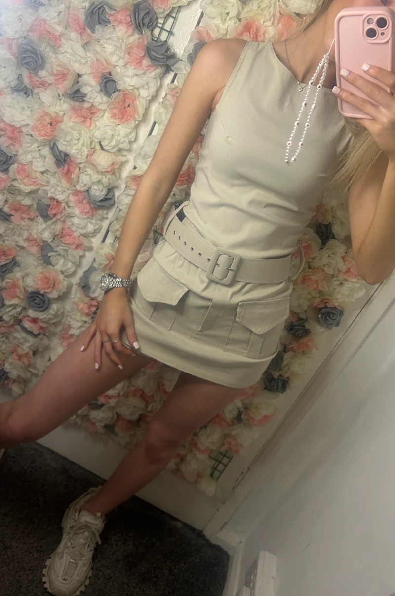 Belted cargo pocket skort playsuit 