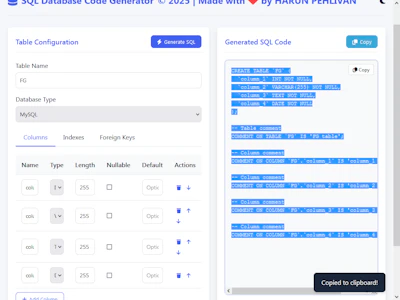 SQL Database Code Generator