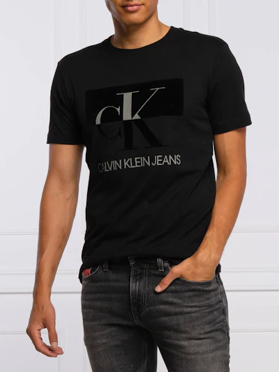 CLAVIN KLEIN JEANS  -  T-SHIRT NOIR LOGO VELOURS