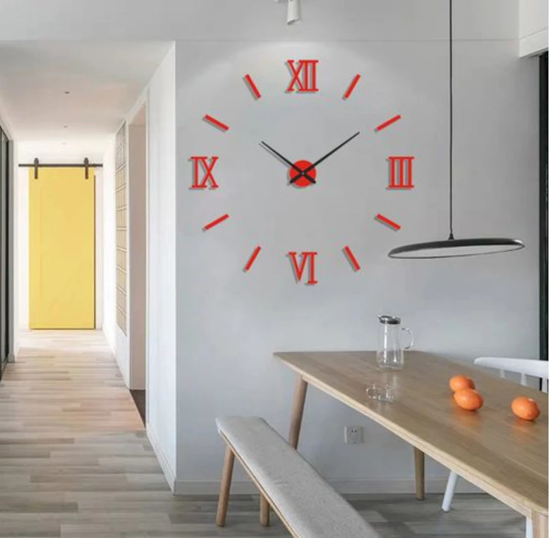 DIY Wall Clocks 3D Mirror Stickers Large Wall Clock - Red