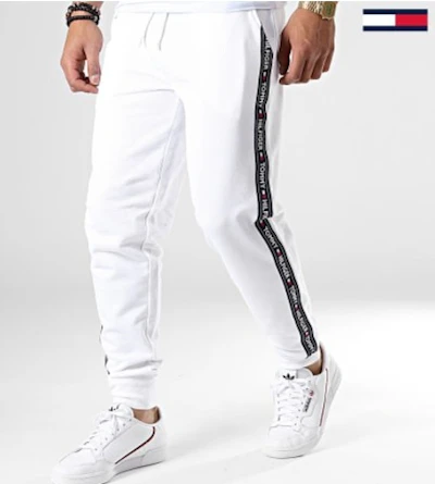 TOMMY HILFIGER - BAS DE JOGGING BLANC BANDES GRIFFÉES  