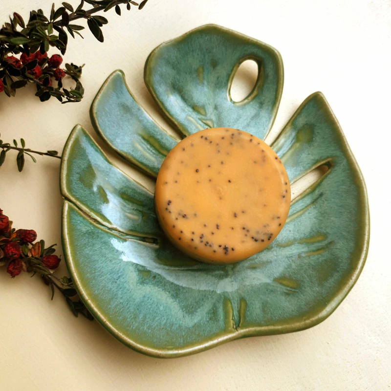 Ceramic monstera leaf trinket dish. Large