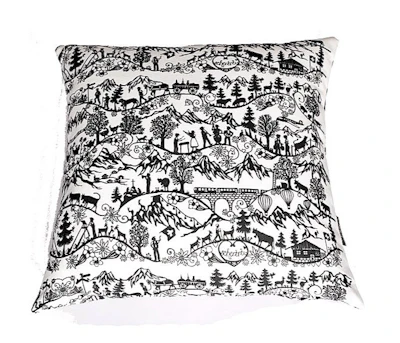 Cushion cover - Alpine, Swiss symbolics, black&white, 49x49 cm.