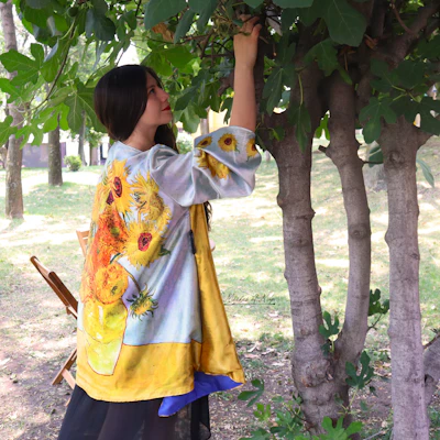 Kimono Seda fría inspirado en Los Girasoles de Van Gogh