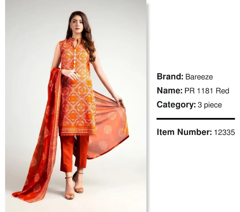 Bareeze - 3 Pc Unstitched Lawn Suit