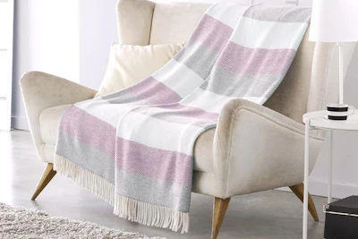 Plaid - Striped in gray-pink color, with fringe, cotton, 1,50 x 2,00 m.