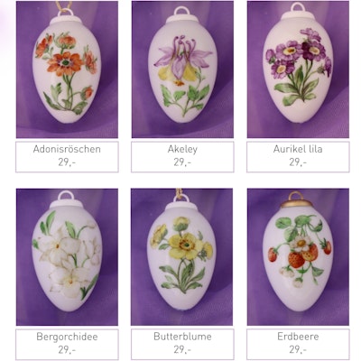 Kleine Porzellaneier zum Hängen - Blumenmotive