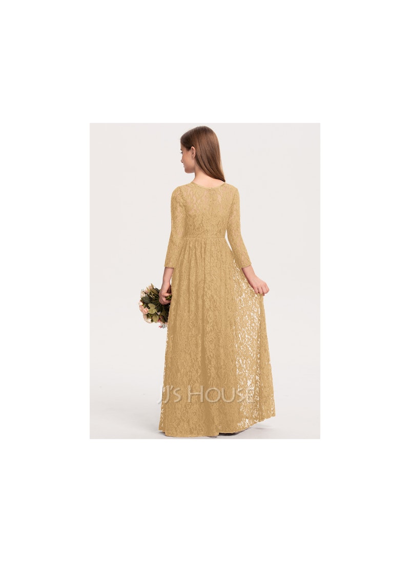 Junior bridesmaid Dress (A-Line Scoop Neck Floor-Length Lace) 