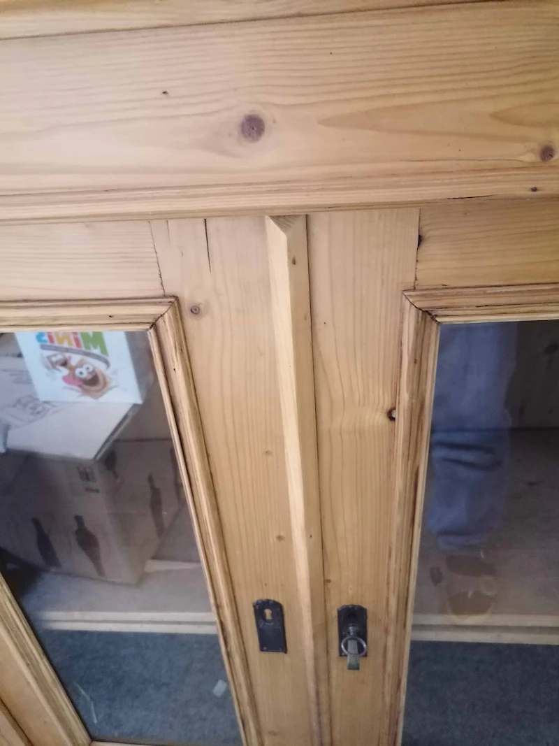 Antikes Buffet Oberteil, Weichholz, honigton, 2 Türen, Glasscheiben
