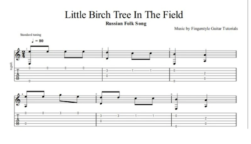 Little Birch Tree in the Field - Russian Folk Song - TABS & Sheet Music