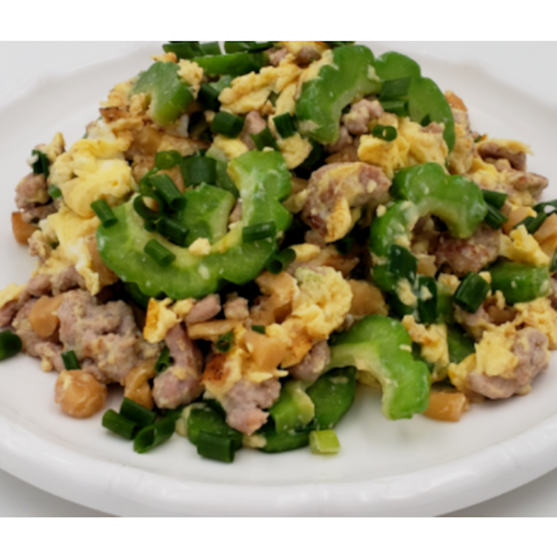 Stir Fried Bitter Melon with Minced Beef and rice (fatsusan)