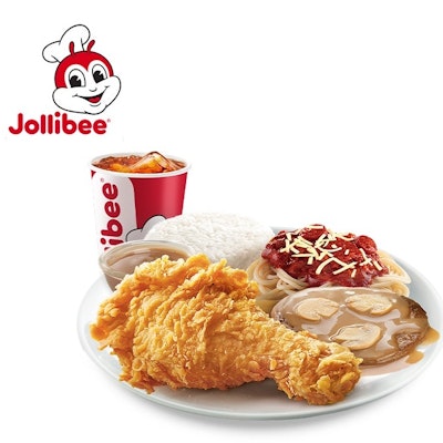 1pc Chicken with Spaghetti & Burger Steak with side + 1 Coke (信和 Jollibee)