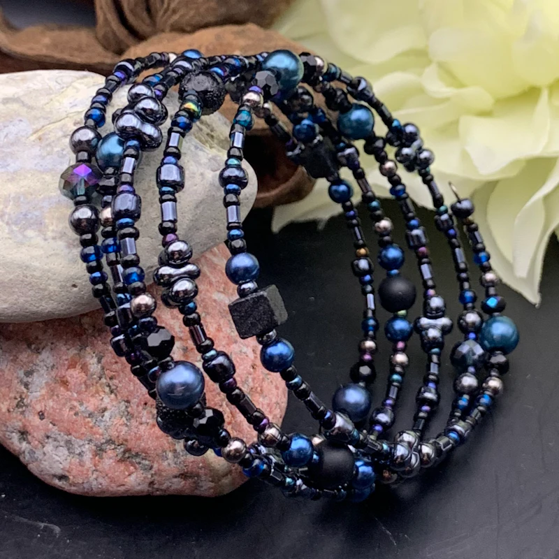 •• SÅLD •• Memory wire - 5 varv BLACK BLUE