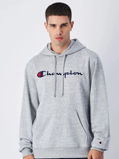 CHAMPION - SWEAT À CAPUCHE GRIS  LOGO BRODÉ 
