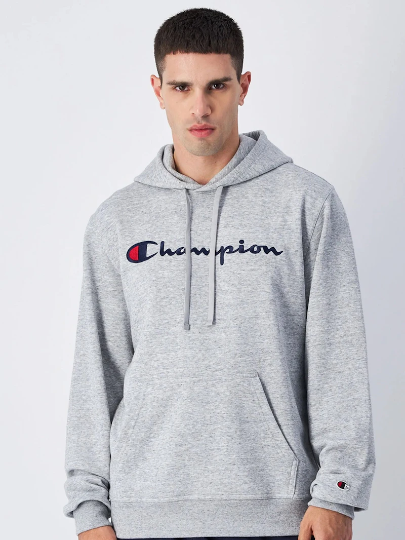 CHAMPION - SWEAT À CAPUCHE GRIS  LOGO BRODÉ 