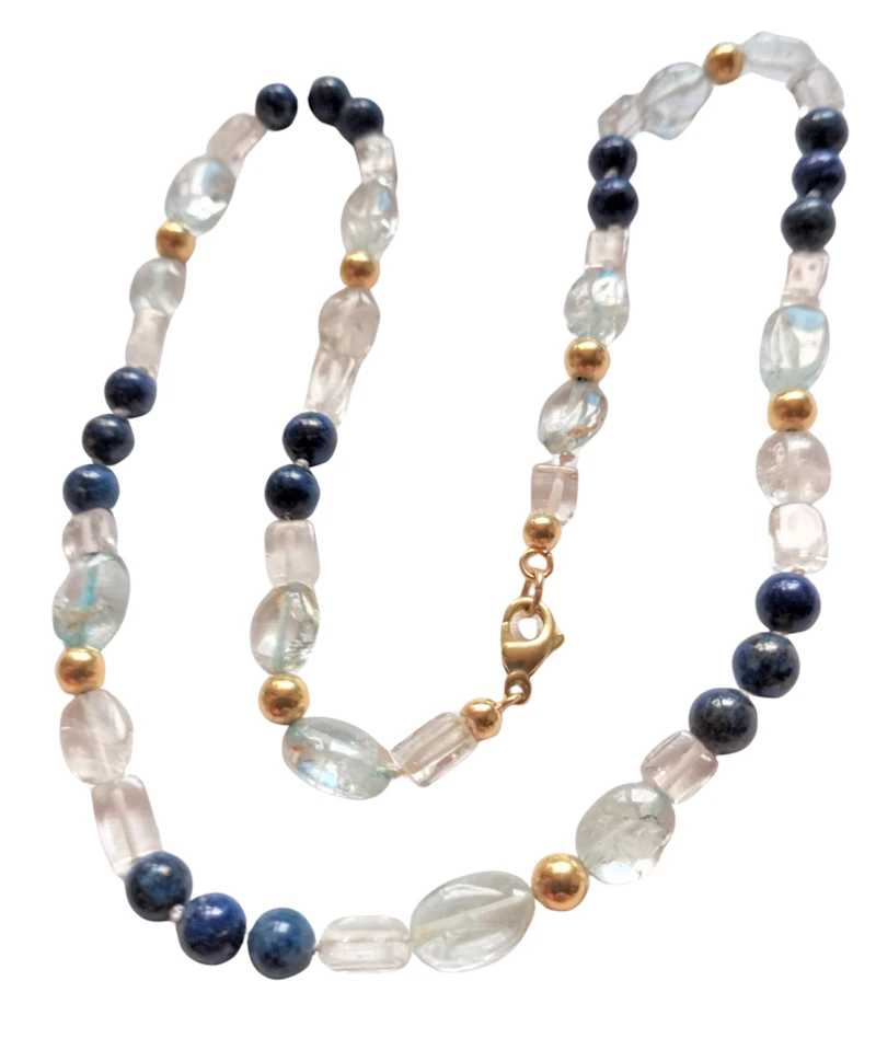 UNIKAT / Edelsteinkette Lapislazuli / Blautopas / Bergkristall