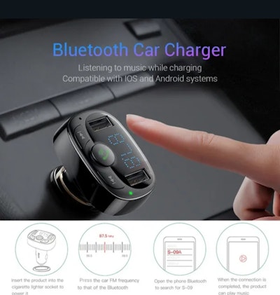 Bluetooth transmitter dual USB phone charger