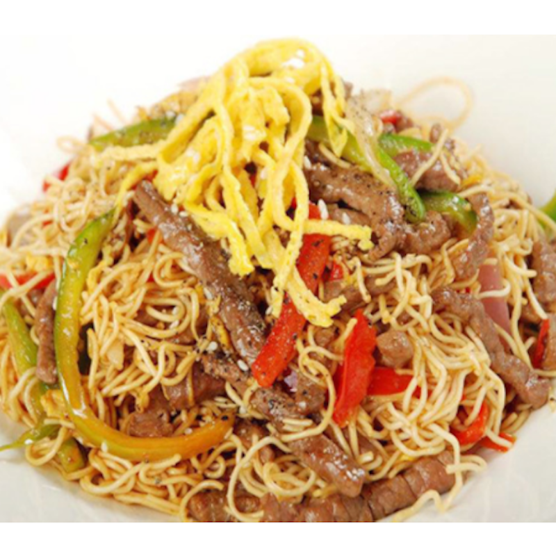 Black pepper sauce fried noodle with beef slices (fatsusan)