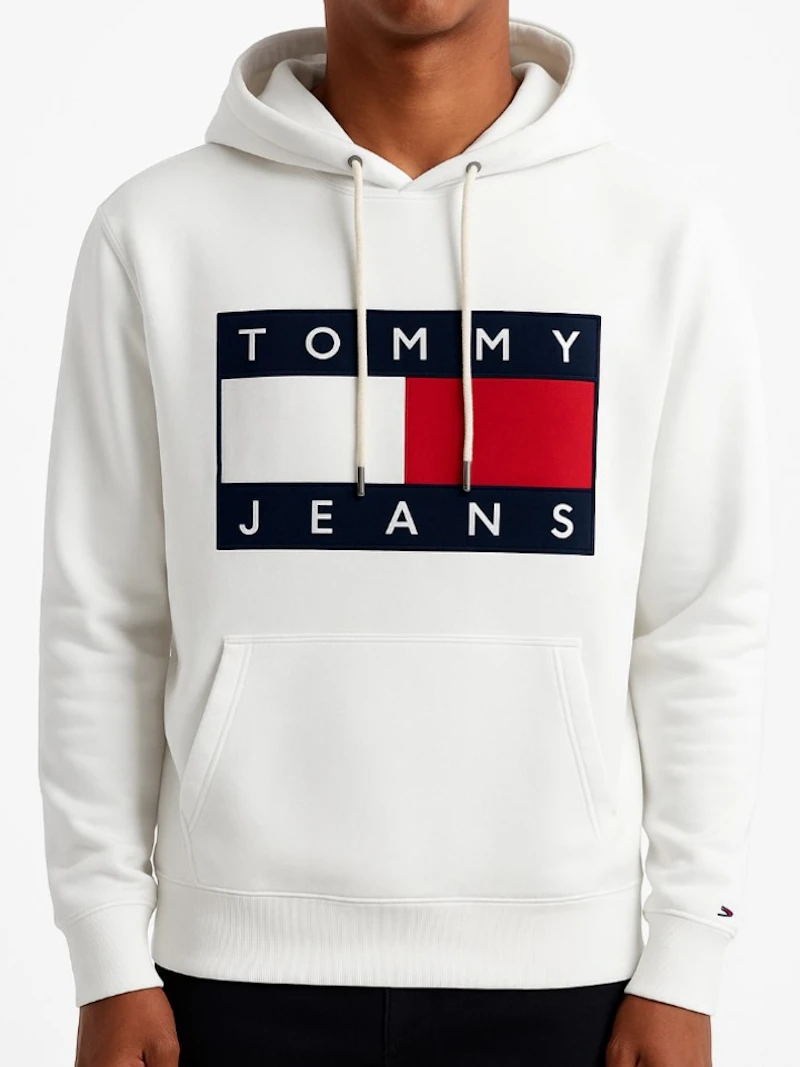 TOMMY JEANS - HOODIE BLANC LOGO DRAPEAU