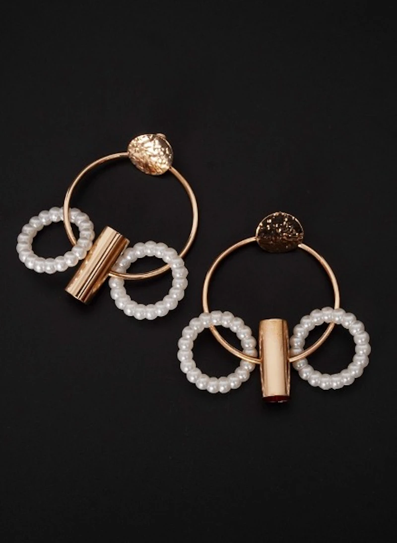 Golden White Pearl & Metal Earrings