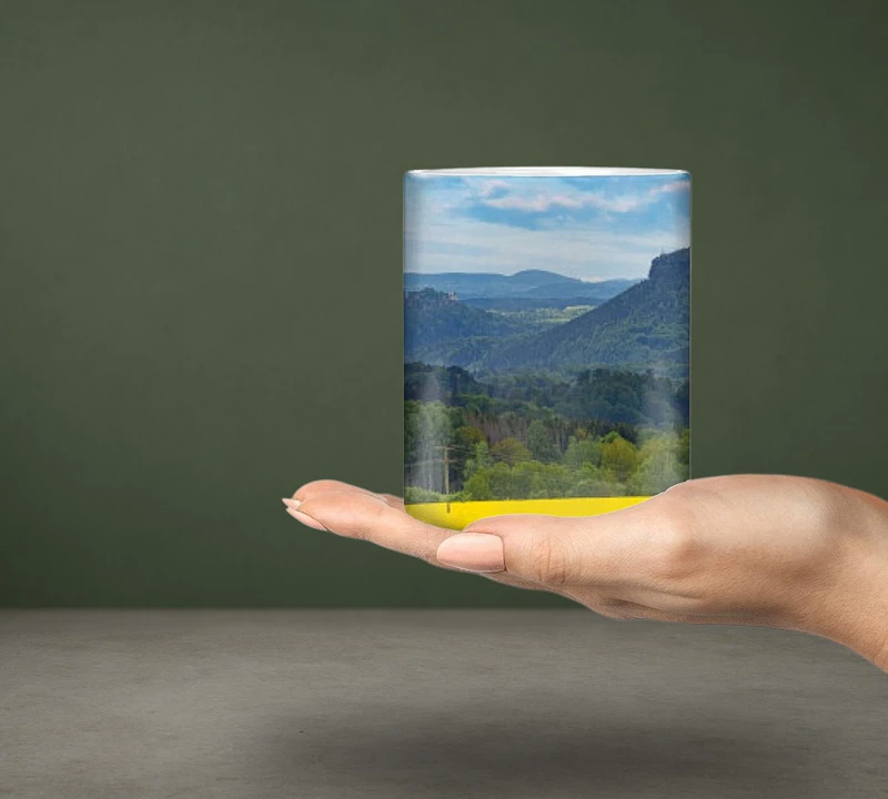 Lilienstein & Königsstein Tasse – Sächsische Schweiz – Keramikbecher mit Sächsische Schweiz Panorama Motiv