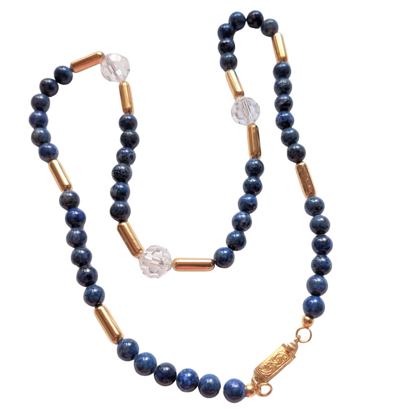 UNIKAT / Edelsteinkette Lapislazuli mit Kristallkugeln 