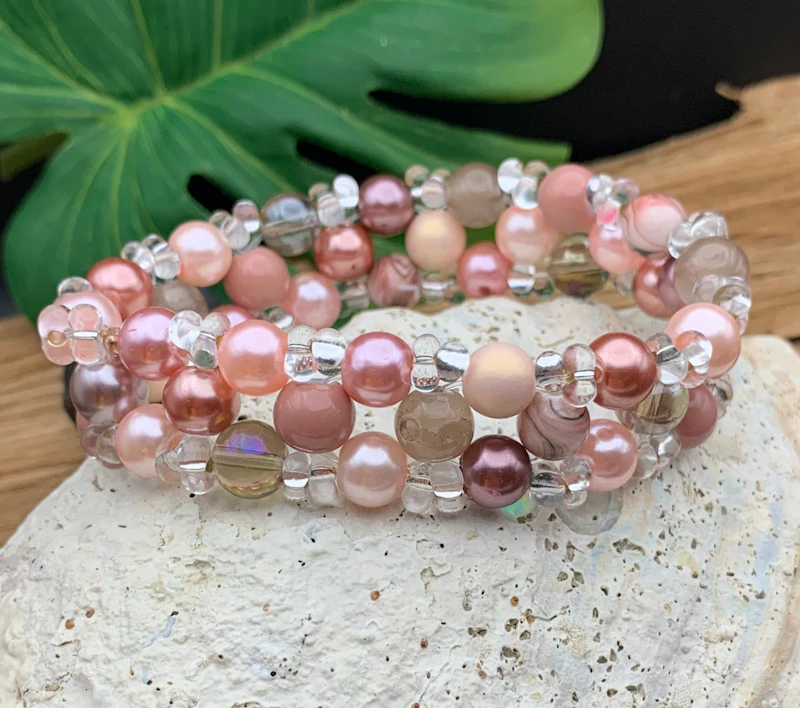 •• SÅLD •• 3-radigt armband ROS rosa/silver