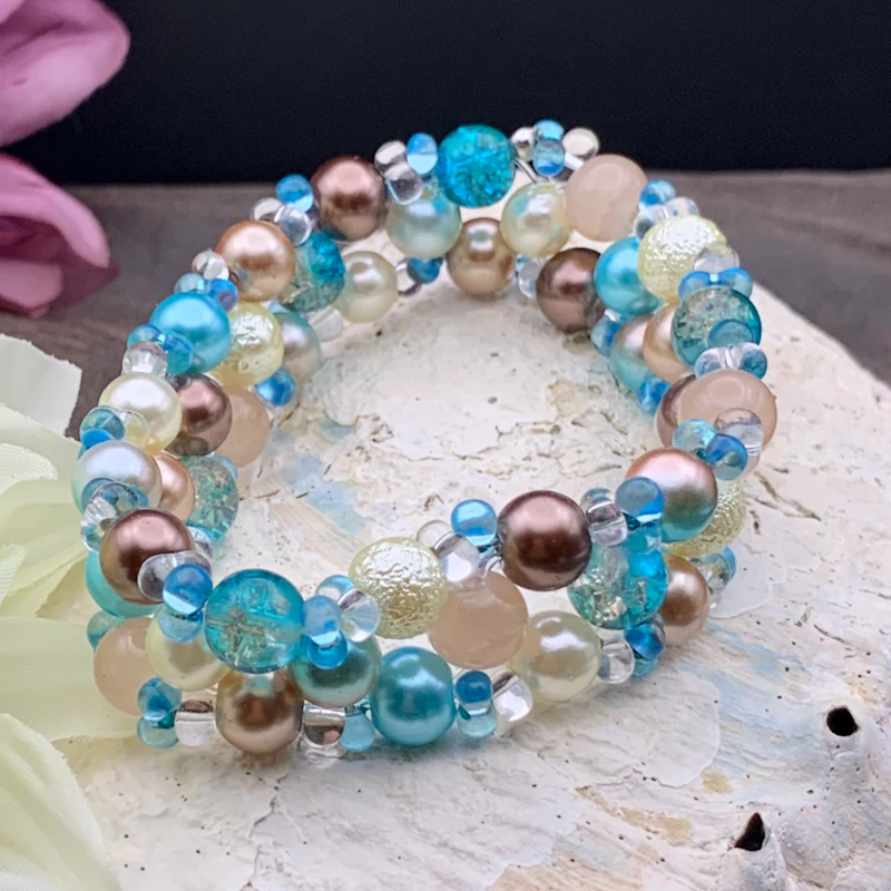 3-radigt armband STRAND turkos/sand