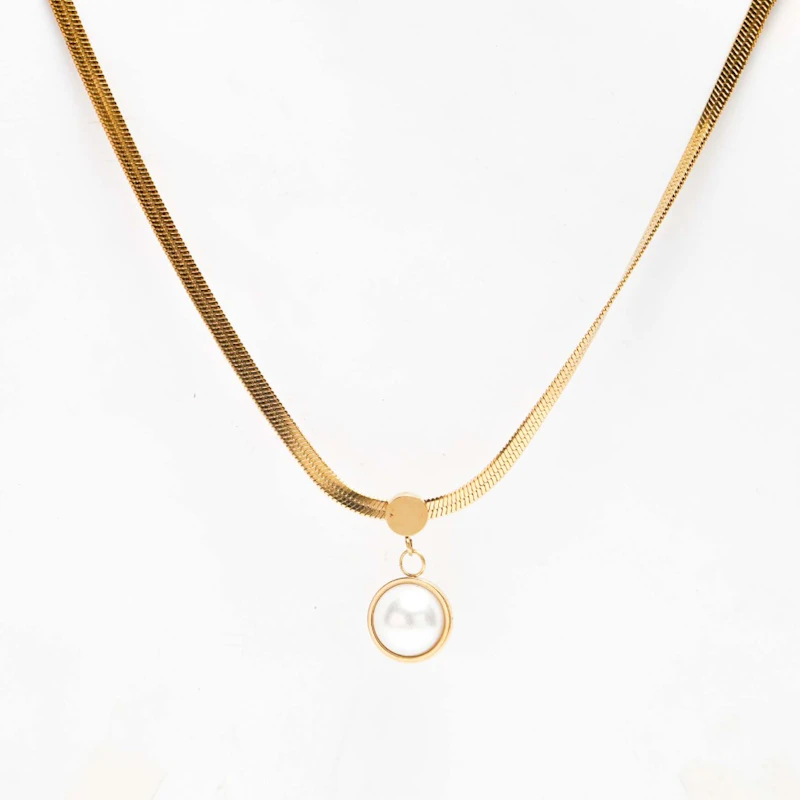 Delicate Pearl Drop Herringbone Necklace