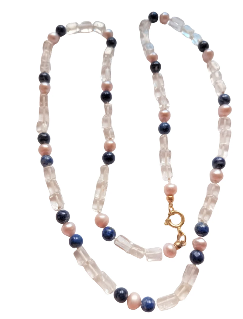 UNIKAT / Edelsteinkette Topas / Lapislazuli / Perlen