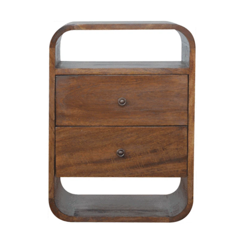 Chestnut Curved Edge 2 Drawer Bedside 