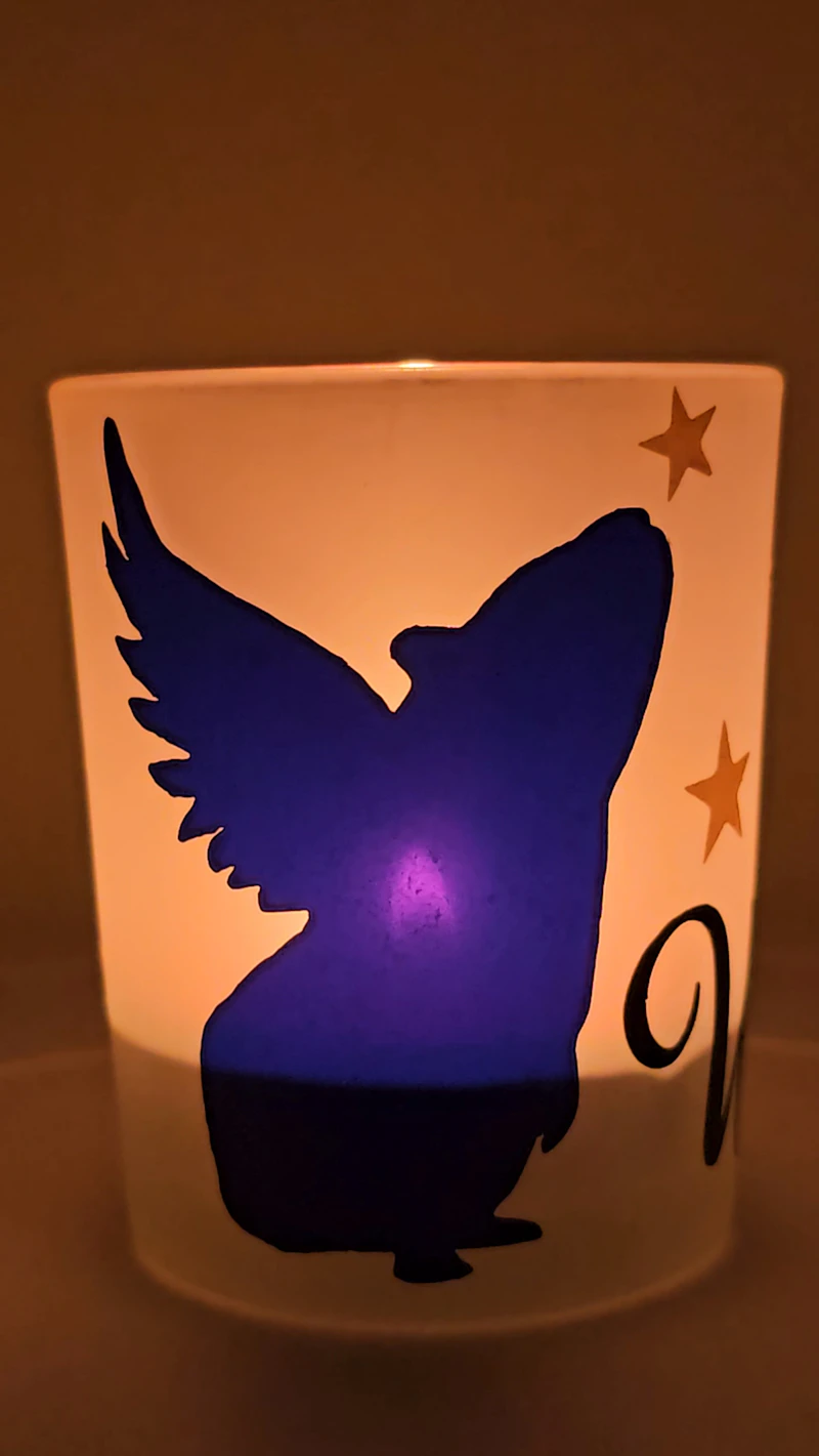 Individuelles Teelichtglas mit Meerschweinchenengel 