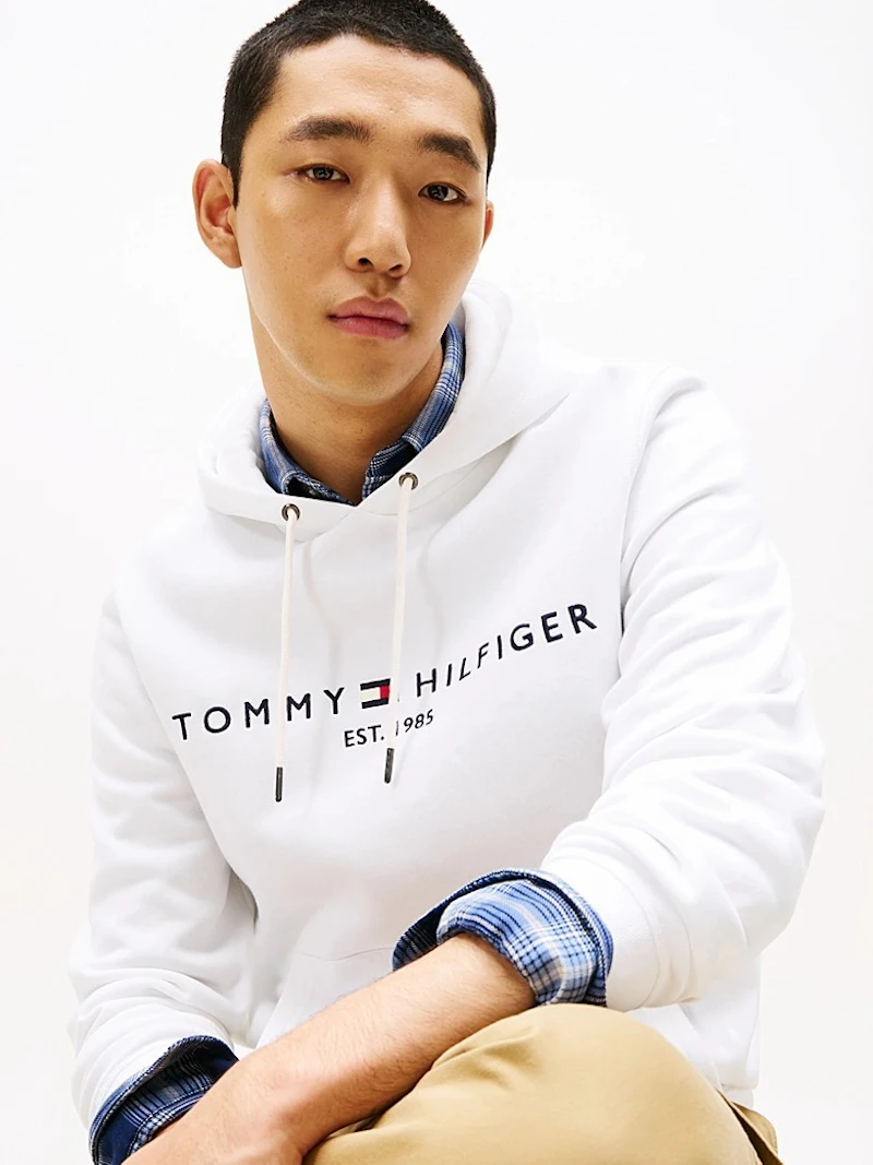 TOMMY  HILFIGER  -  SWEAT À CAPUCHE BLANC LOGO BRODÉ