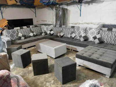 L shape 14 seater with stools and table