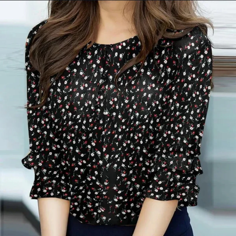 Sleeve printed blouse women top
