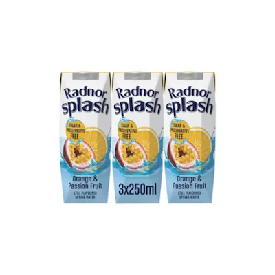 Radnor Splash Orange & Passion Fruit Still Spring Water Cartons 3x250