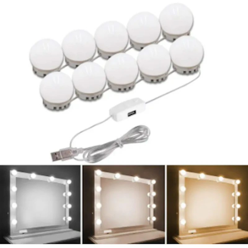 LED Vanity Mirror Lights | 3 Light Mode Led Bulbs for makeup Mirror Stand | 10 Bulbs