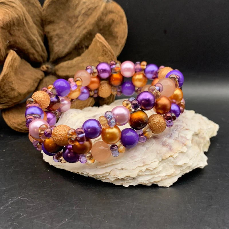 3-radigt armband PENSÉE lila/orange