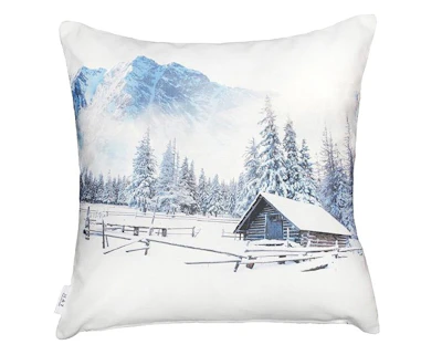 Cushion cover with winter landscape, 45x45 cm., in white-blue, with zipper.