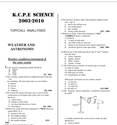 KCPE Science topical analysis questions and answers 