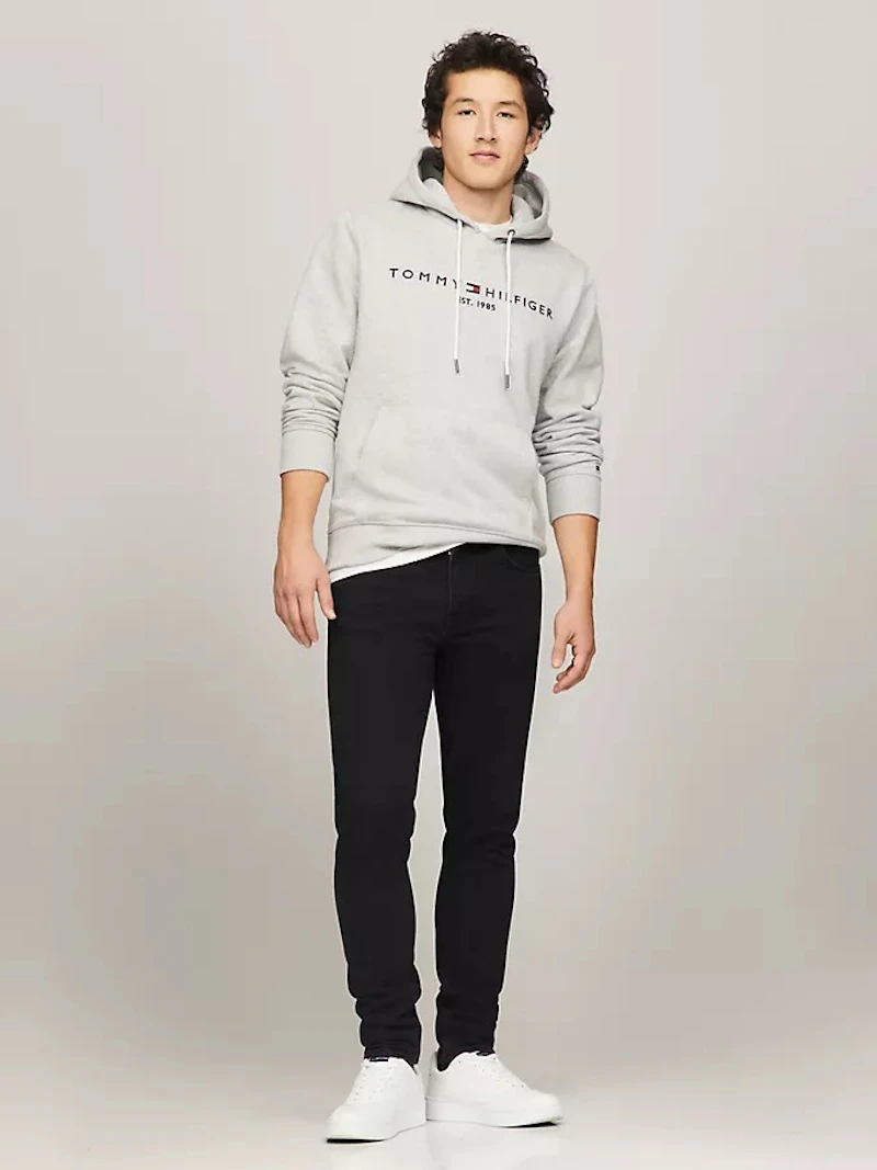 TOMMY HILFIGER - SWEAT À CAPUCHE GRIS LOGO BRODÉ