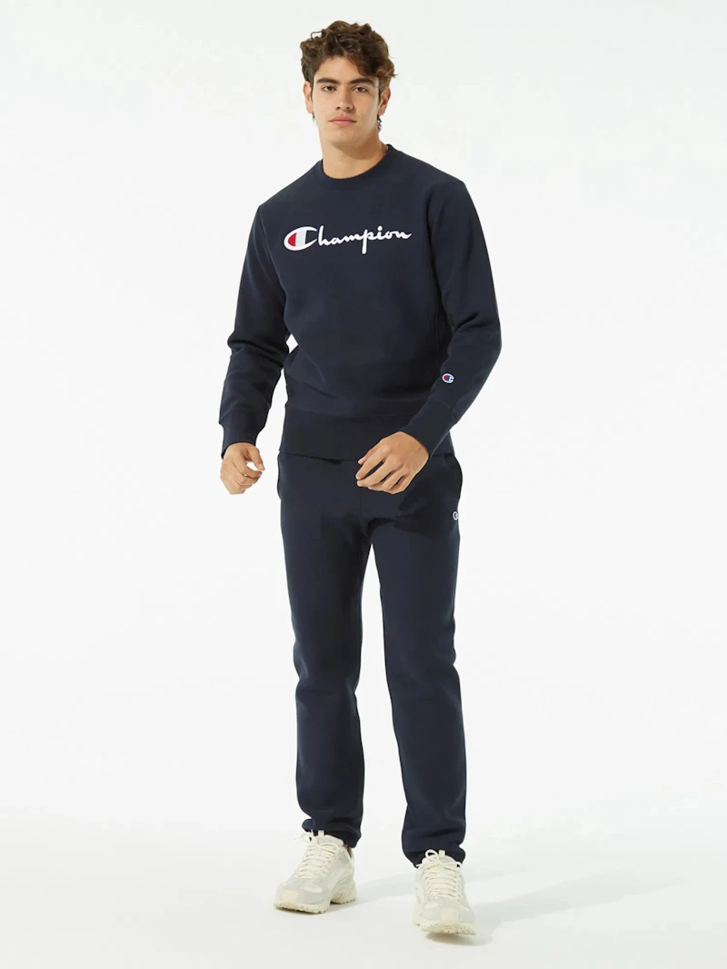 CHAMPION - SWEAT CREWNECK BLEU AVEC LOGO BRODÉ