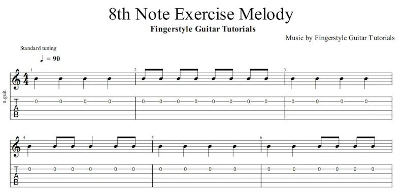 8th Note Exercise Melody | TABS & Sheet Music