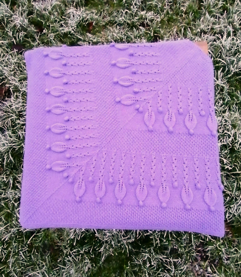 Scarf for women, triangle, in bluebell, with openwork & balls pattern, 100% Gelongora, will be made in your favorite color, to pre-order