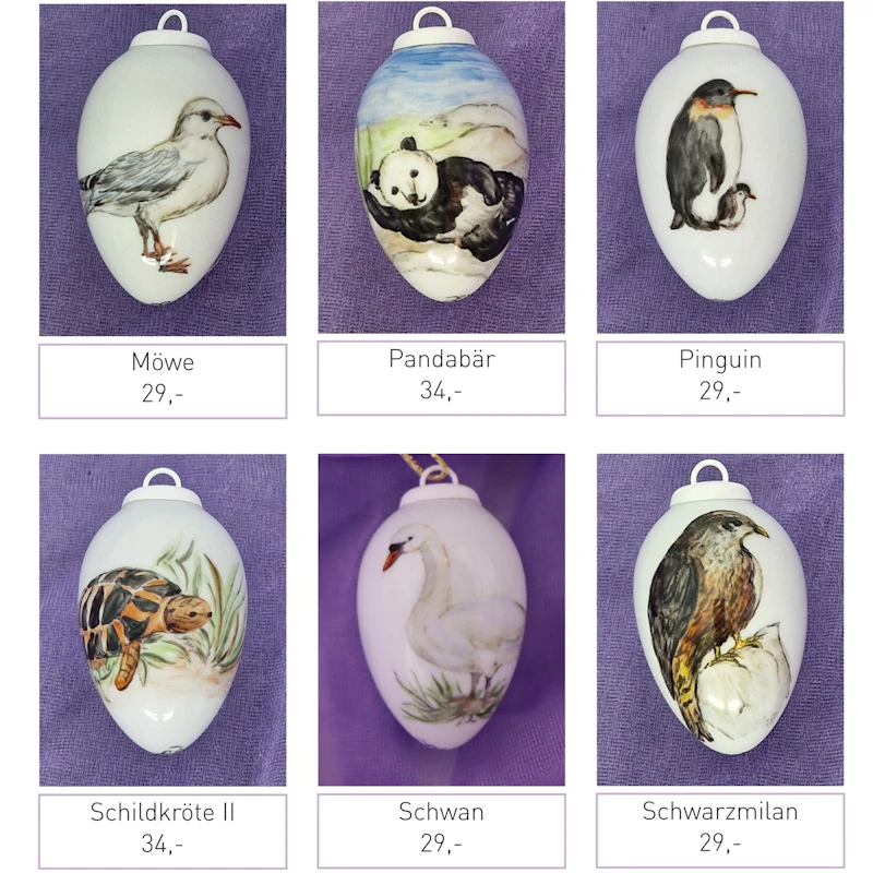 Kleine Porzellaneier zum Hängen - Tiere